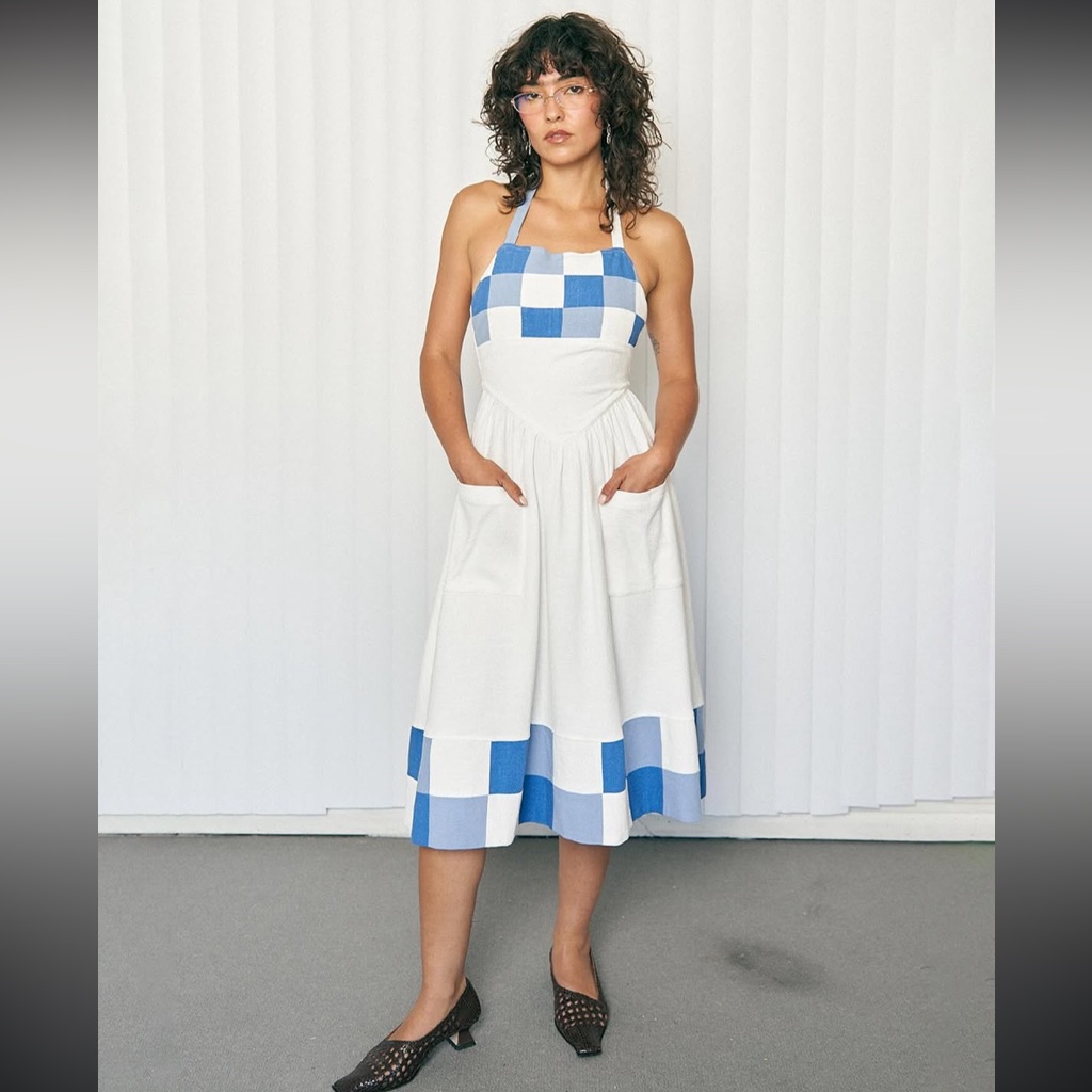 Nwt Fashion Brand Company Blue And White Mama Mia Apron Dress
